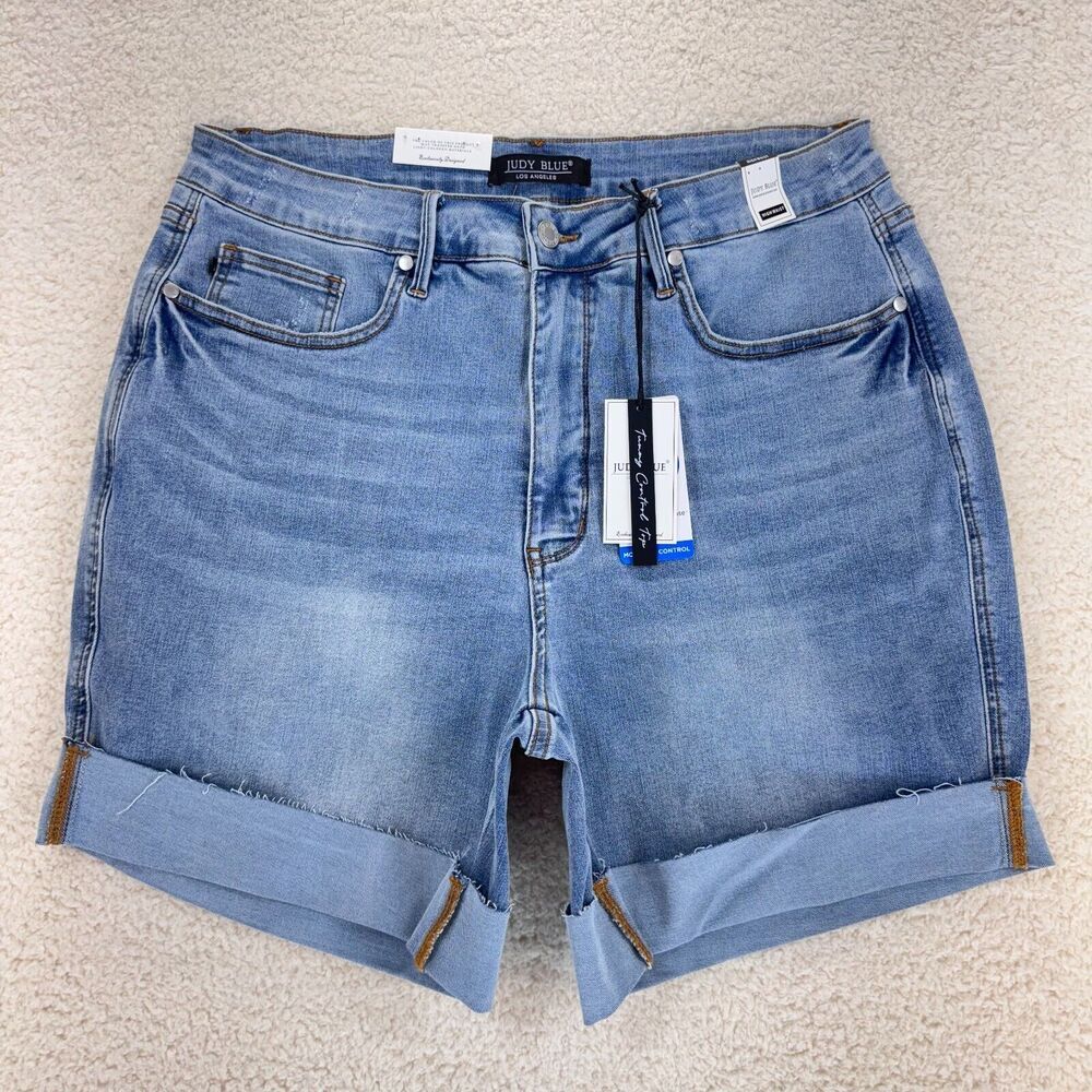 Judy Blue Denim Shorts High Rise Cuffed Hem Women 3XL Stretch Tummy Control